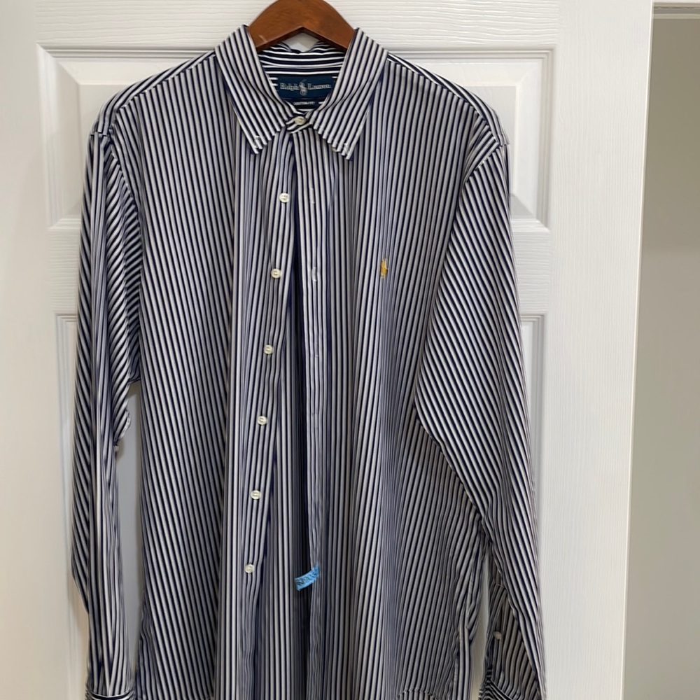 Polo Ralph Lauren XL custom fit navy blue with white stripe. . Mint condition !